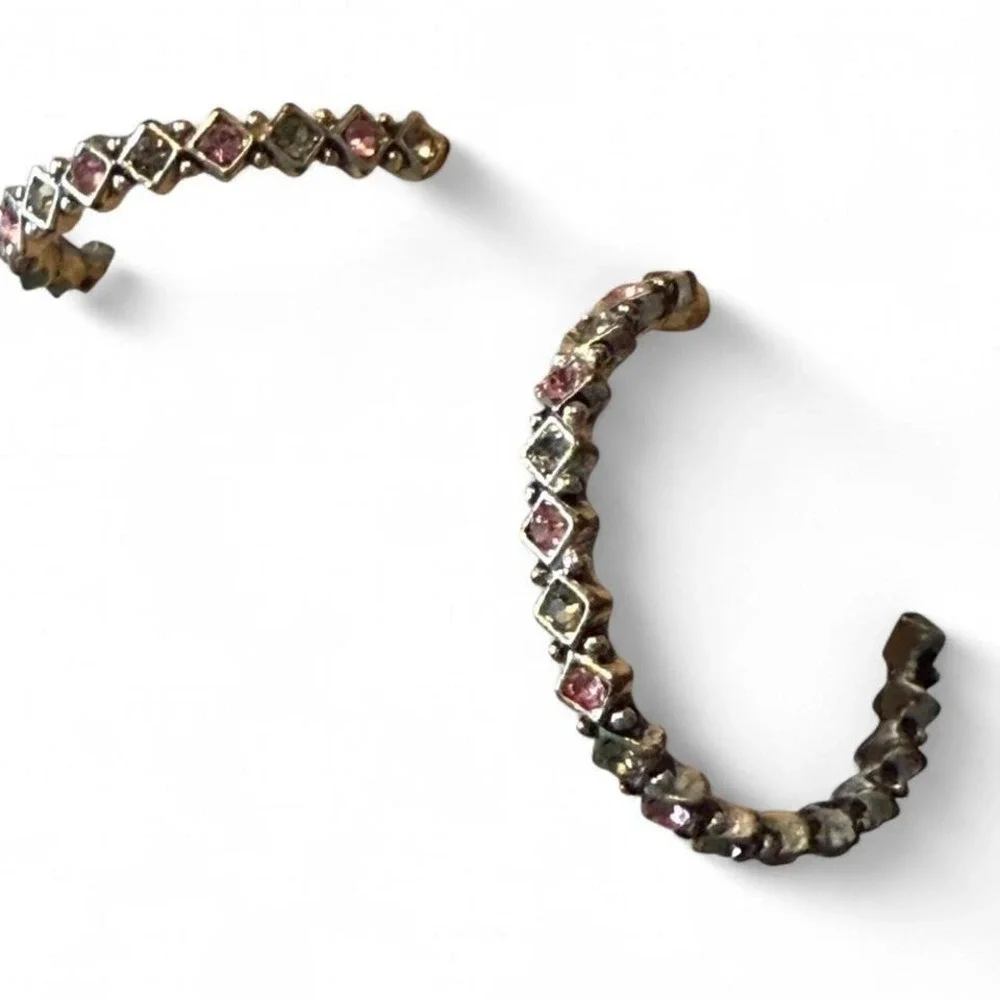 Pink &‎ Silver Rhinestone Hoop Earrings